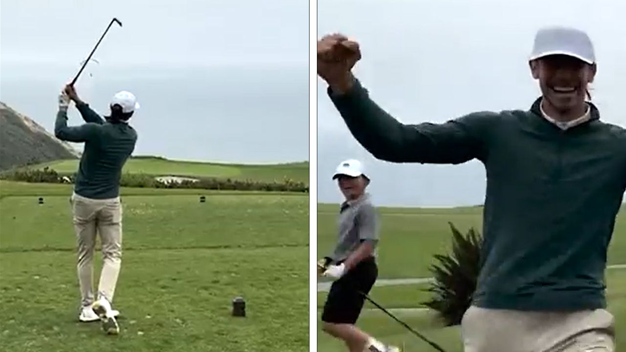 Gareth Bale celebrating after making a hole-in-one at Torrey Pines