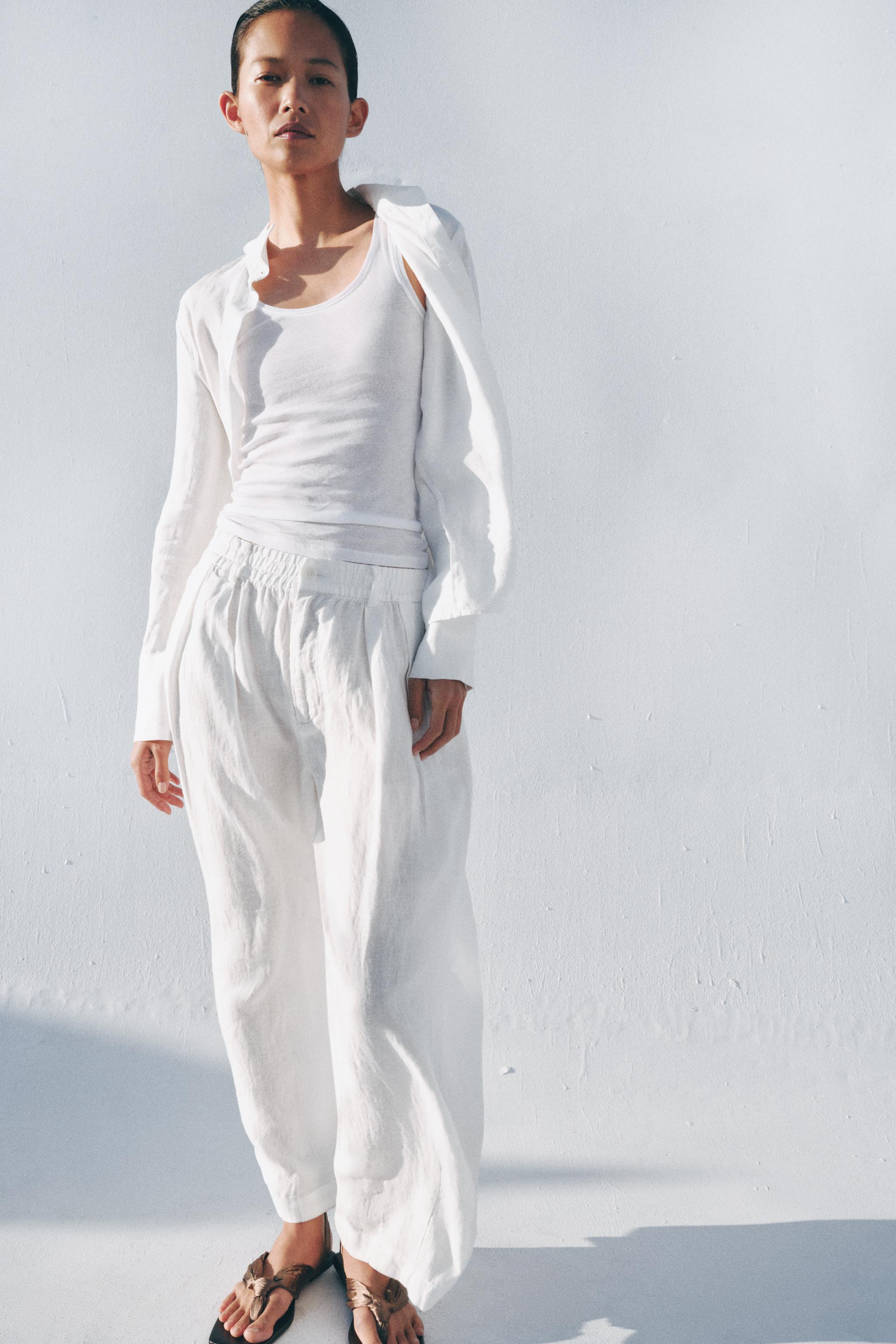 100% Linen Pleated Trousers Zw Collection