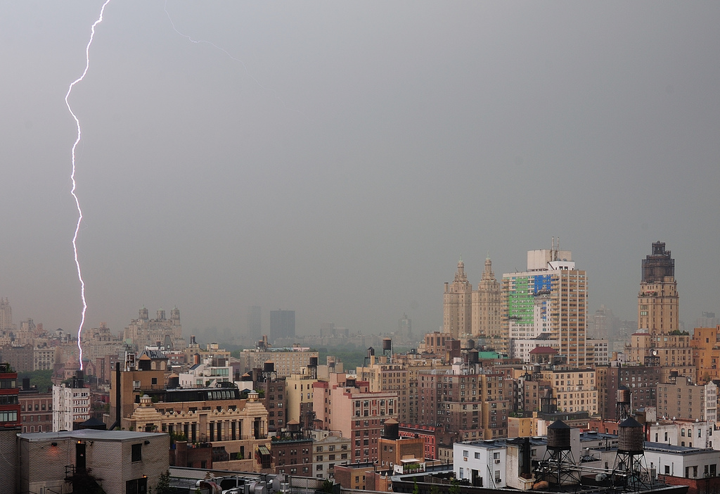 Lightning striking Manhattan's Upper West Side.