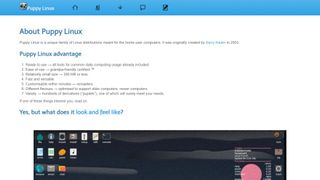 Skärmdump på webbsidan för Puppy Linux