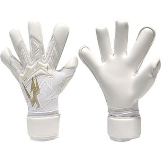 Kaliaaer Joe Hart JHPro 1.3 Legend goalkeeper gloves. The gloves are white with gold accents.