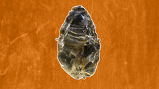 a crystal scraper tool on an orange background