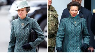 Composite of pictures of Princess Anne wearing the same teal coat at Commonwealth Day service 2023 and at the Afghanistan Operational Service Medals parade in 2013