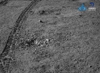China's Yutu 2 moon rover looks back on its own tracks.