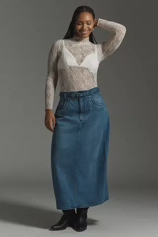 Pilcro Barrel Denim Midi Skirt