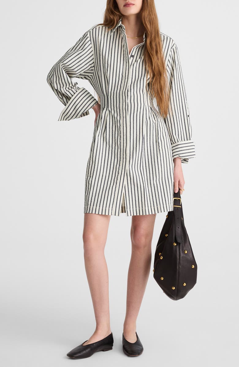 Striped Tucked Mini Shirtdress