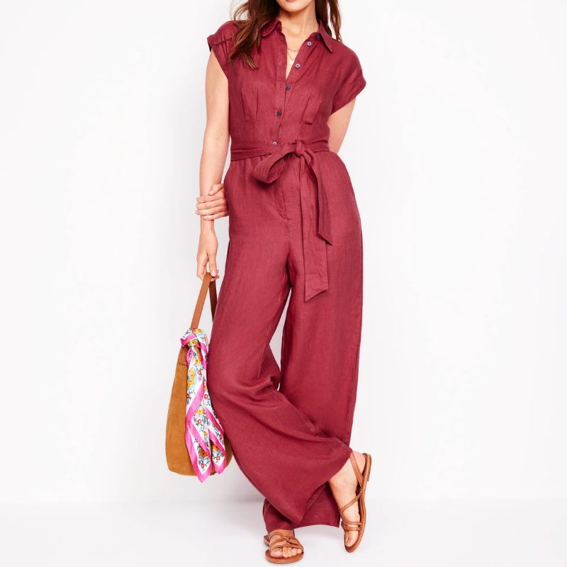 Boden linen jumpsuit on model 