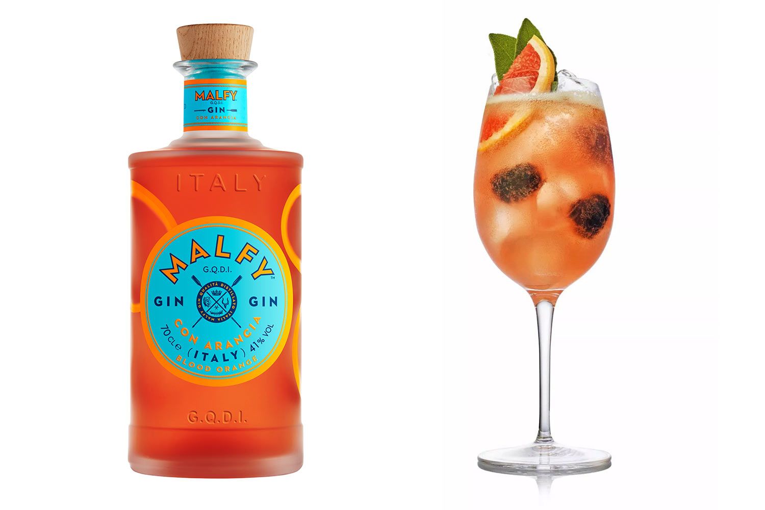 An image of the malfy gin bottle next to the malfy glass