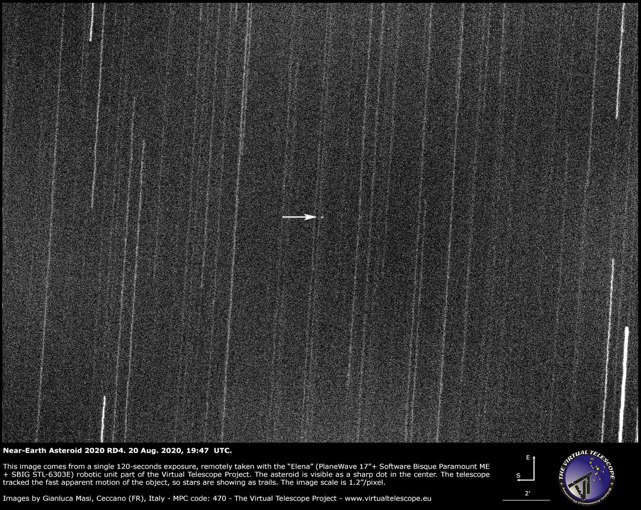 Gianluca Masi of the Virtual Telescope Project captured this image of asteroid 2020 RD4 on Sept. 14, 2020.