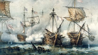 1850 painting of the battle of Trafalgar 