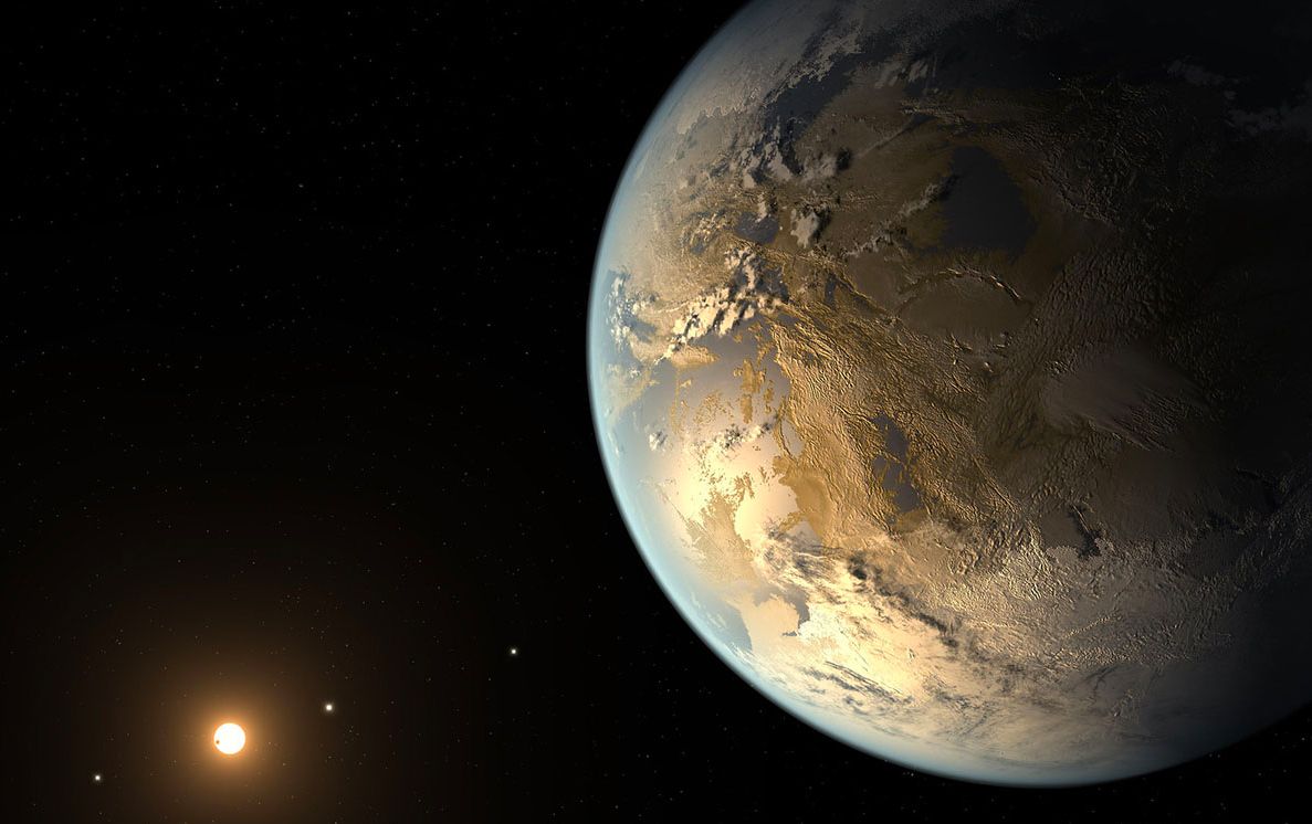 This artist&#039;s depiction shows the first validated Earth-size planet to orbit a distant star in the habitable zone identified by NASA’s Kepler Space Telescope. 