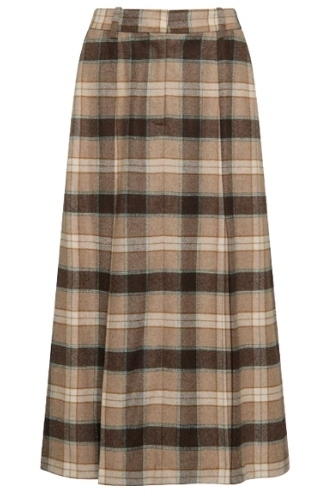 Argent, Godet Skirt in Wool | Brown Plaid