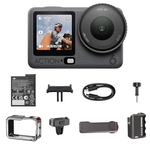 Dji Osmo Action 6 8k Waterproof Action Camera Bundle, 1/1.1" Square Sensor, Variable Aperture of F/2.0&amp;ndash;f/4.0, 50gb Built-In Storage, Original Essential Combo + Street Photography Handle Kit