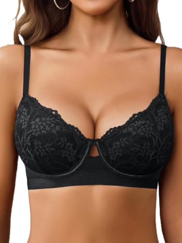 Women's Sexy Lace Bras Underwire Push Up Bralette Comfort Black