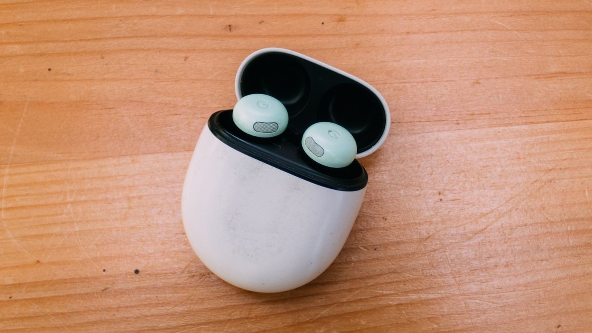 Google Pixel Buds Pro 2 ear buds in their charging case