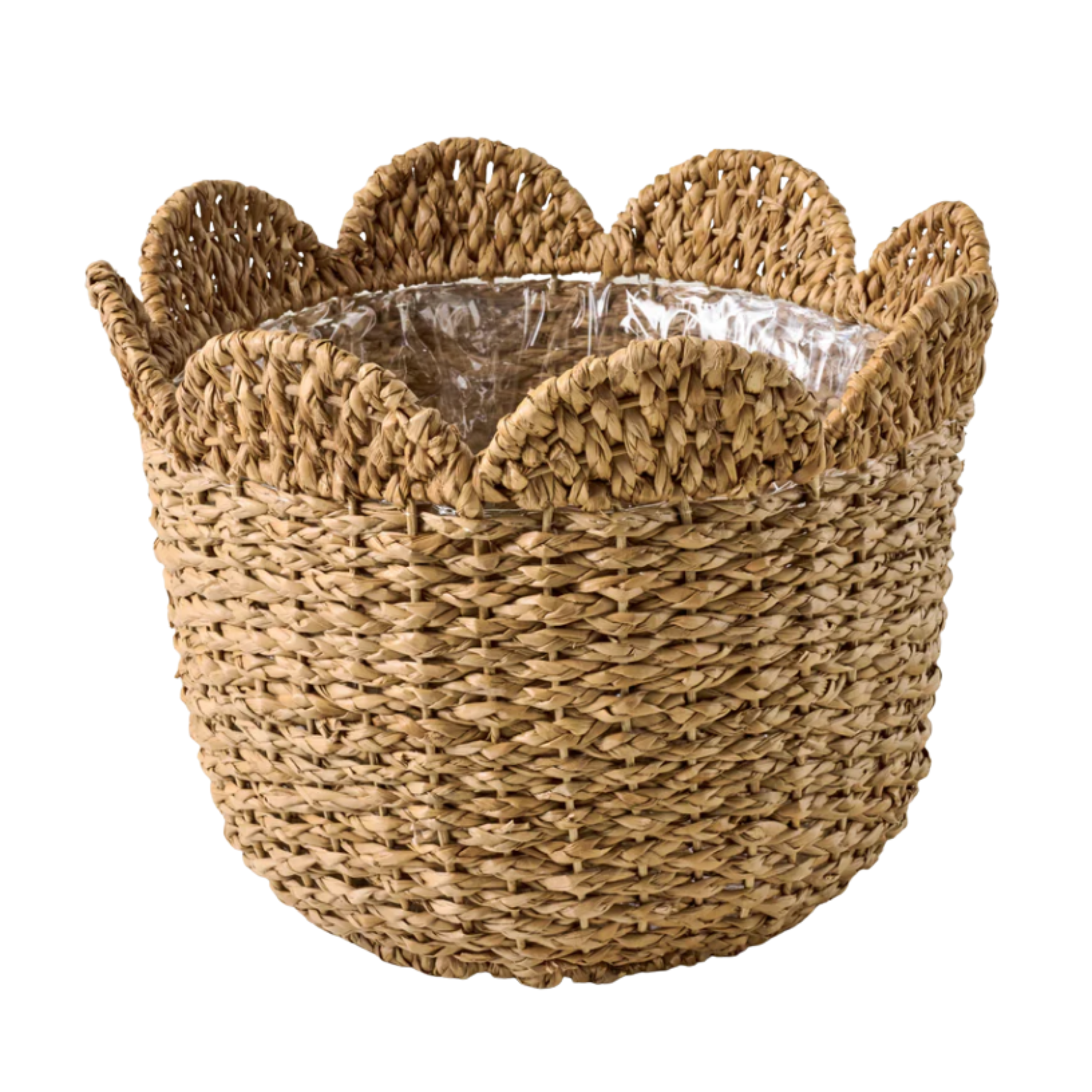 a woven planter with a scallop rim