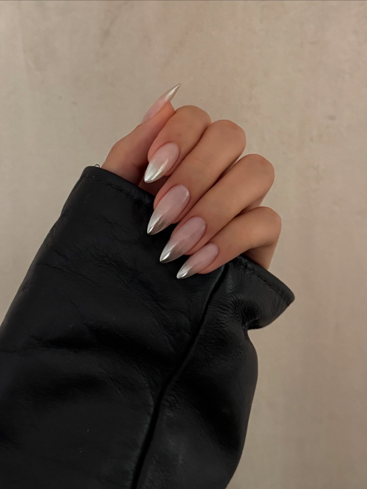 Long nails with mirror chrome French tips