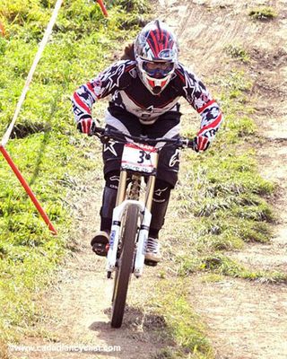 Tracy Moseley en route to victory in the women's downhill final.