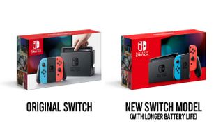 Comparing the original Nintendo Switch packaging vs. the new Nintendo Switch V2 packaging