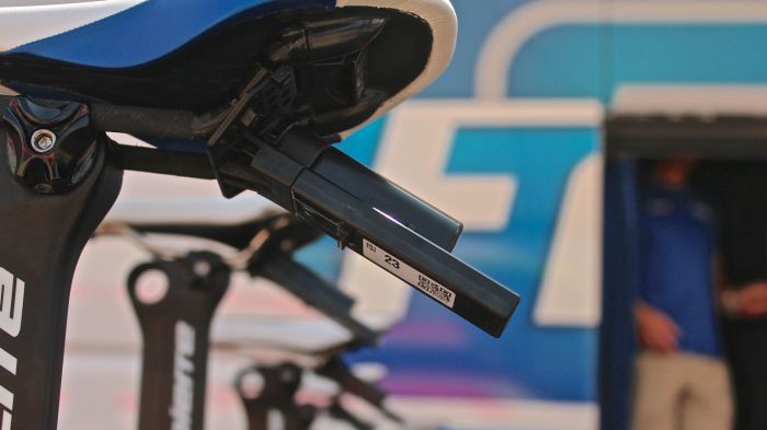 Dimension Data GPS transponders are mounted on every rider's bike at the 2015 Tour de France