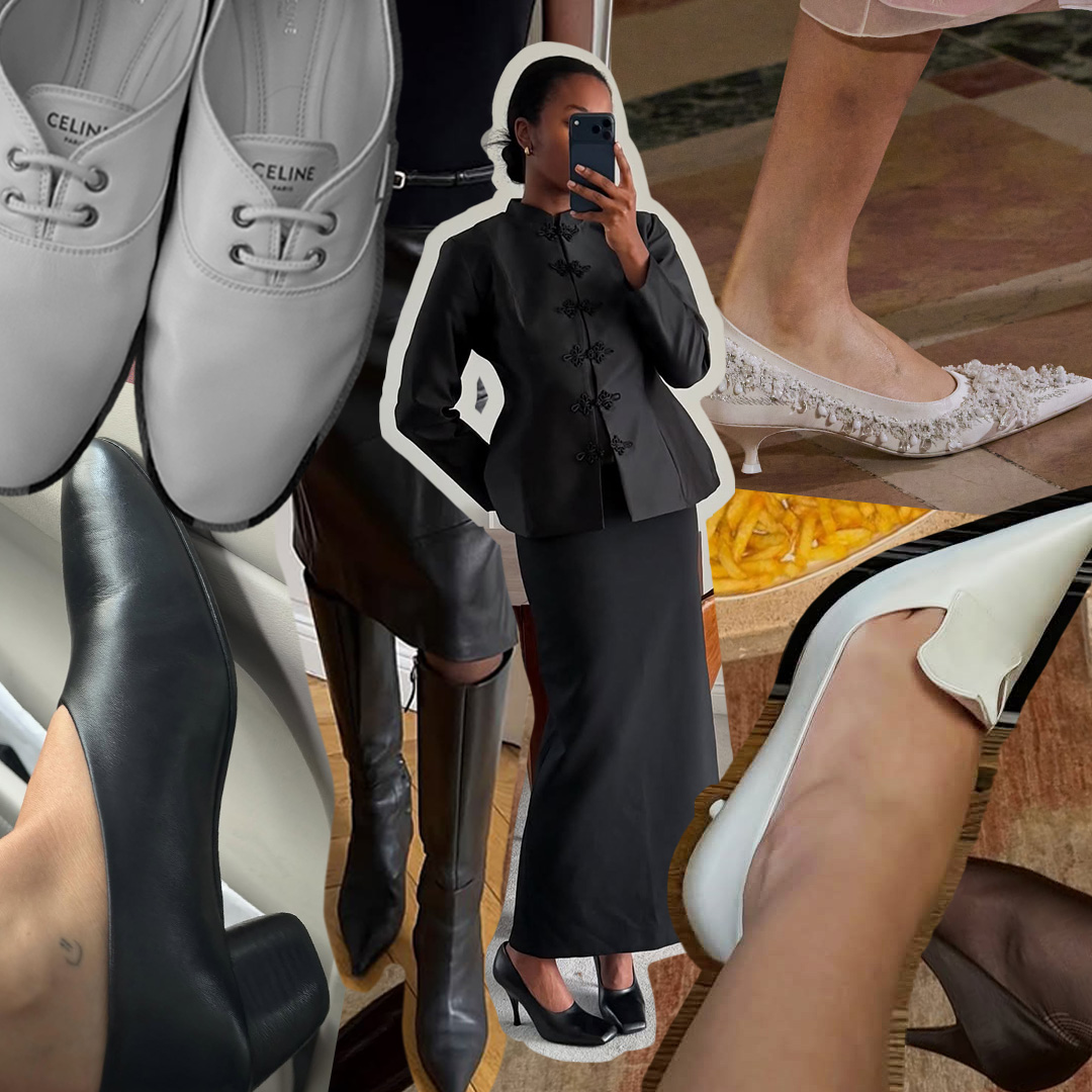 a collage of runway and influencer imagery featuring detail images of the trending shoes of fall 2026