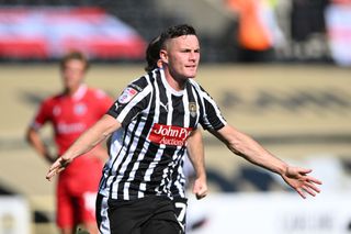Macaulay Langstaff of Notts County celebrates after scoring a goal to make it 2-1 during the Sky Bet League 2 match between Notts County and Accrington Stanley at Meadow Lane, Nottingham on Friday 1st September 2023. (Photo by Jon Hobley/MI News/NurPhoto via Getty Images)