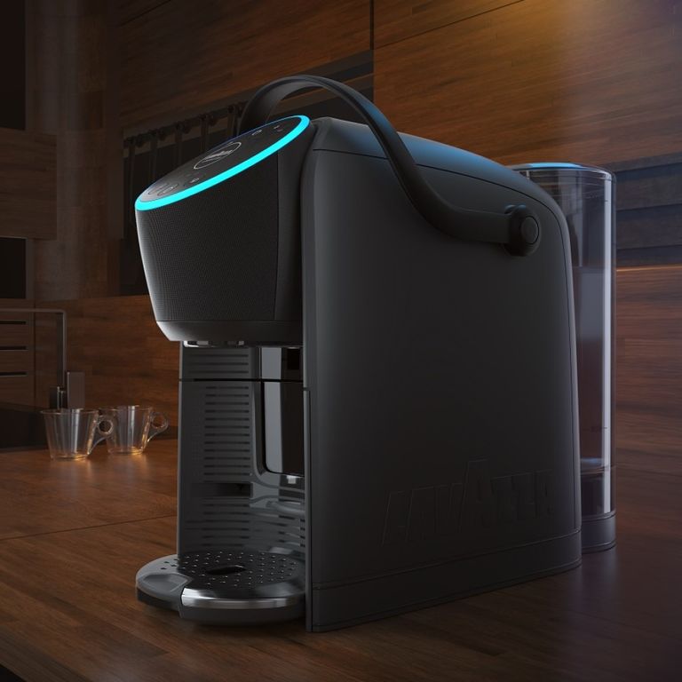 Lavazza Voicy smart coffee machine on a wooden counter top