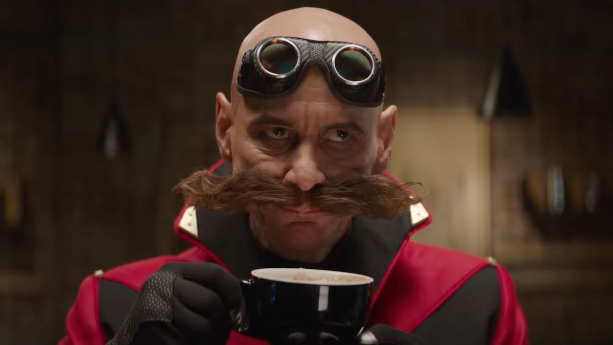 Jim Carrey&#039;s Dr. Robotnik sipping latte in Sonic the Hedgehog 2