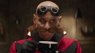 Jim Carrey's Dr. Robotnik sipping latte in Sonic the Hedgehog 2