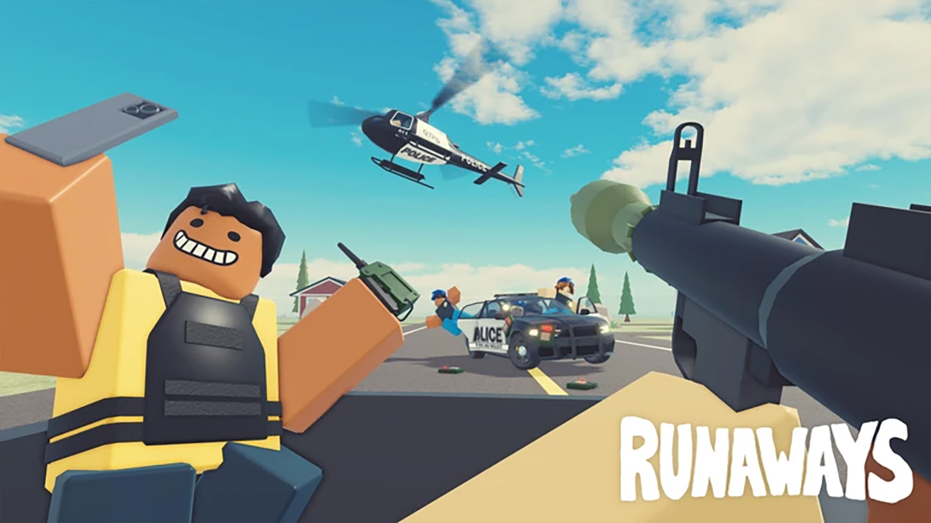 Press shot for Runaways codes featuring several players involved in a police chase