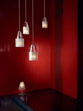 Hanging lights in red room