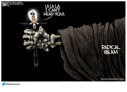 Political cartoon U.S. Barack Obama Islamic terror threat