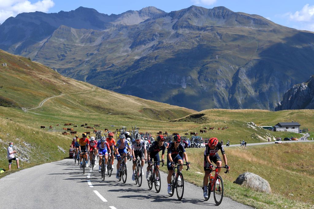LA ROCHESURFORON FRANCE SEPTEMBER 17 Thomas De Gendt of Belgium and Team Lotto Soudal Michal Kwiatkowski of Poland and Team INEOS Grenadiers Richard Carapaz of Ecuador and Team INEOS Grenadiers Marc Hirschi of Switzerland and Team Sunweb Bob Jungels of Luxembourg and Team Deceuninck QuickStep Breakaway during the 107th Tour de France 2020 Stage 18 a 175km stage from Mribel to La Roche sur Foron 543m TDF2020 LeTour on September 17 2020 in La RochesurForon France Photo by Tim de WaeleGetty Images