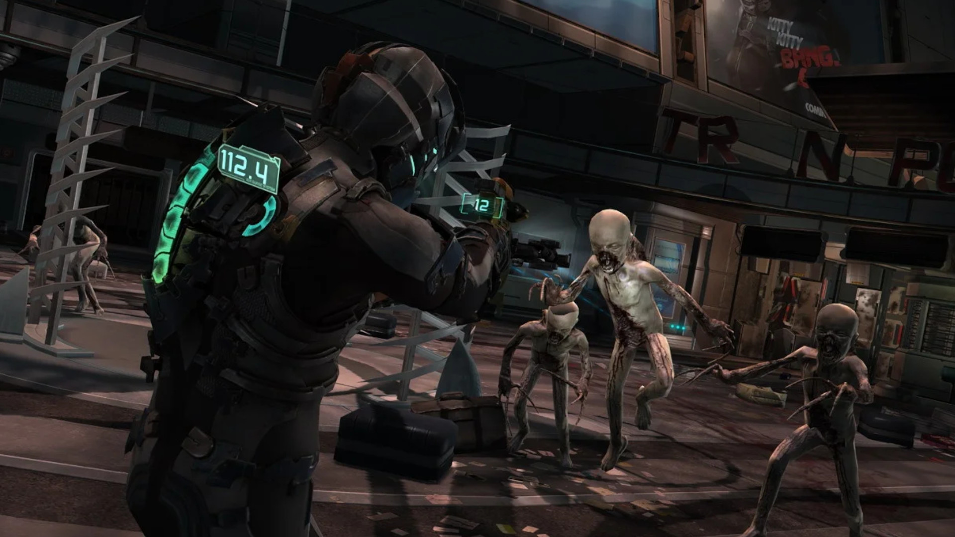 The player shooting at enemies during one of the best Wii games, Dead Space: Extraction.