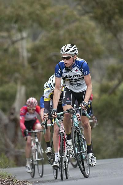 Rohan Dennis (Team Jayco Skins) out of the saddle on a climb nearning the final lap of the race.