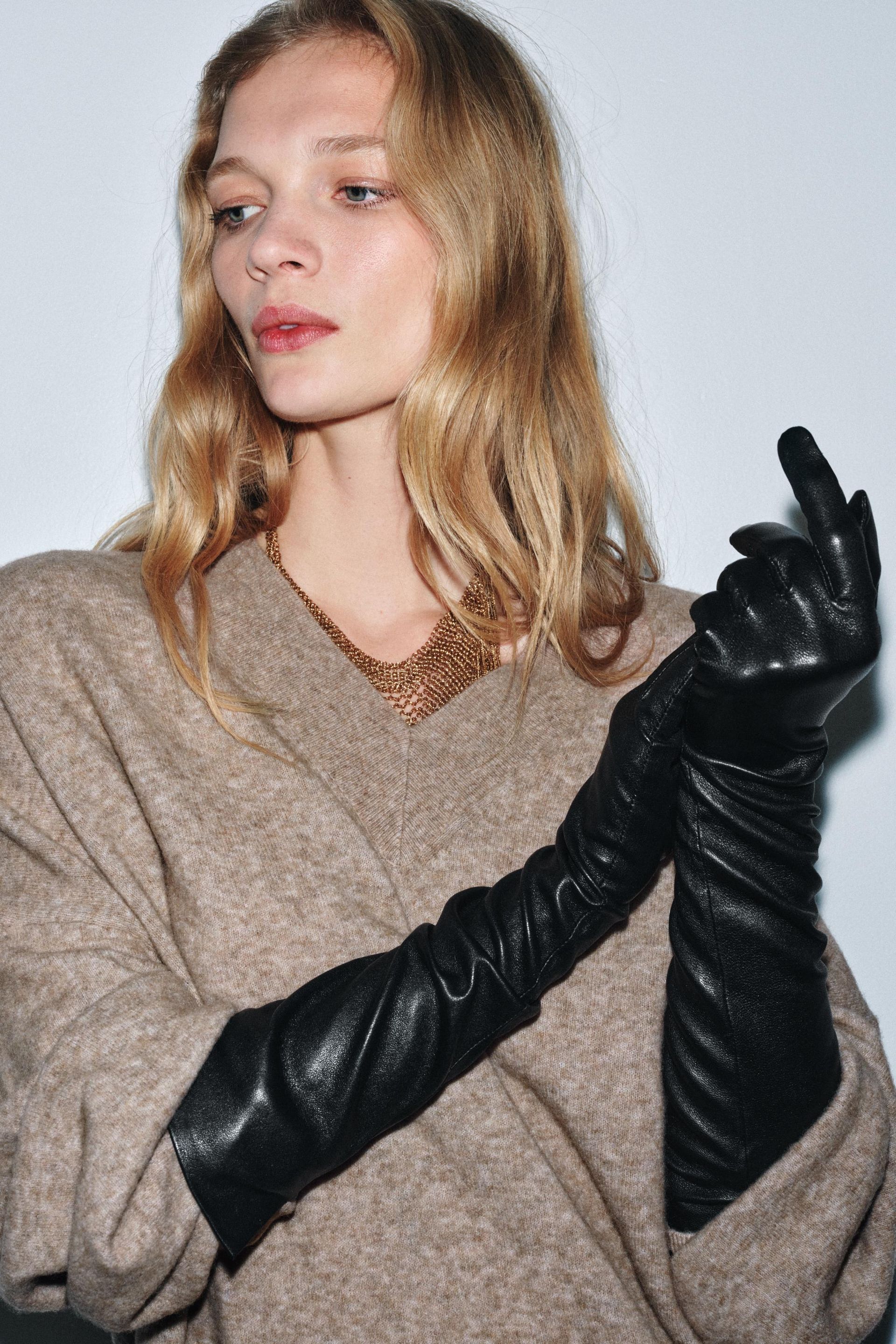 100% Leather Long Gloves