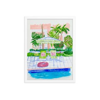 A wall artwork of a hotel pool