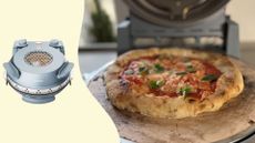 Kenwood My Pizzeria Pizza Oven next to an images of the Kenwood My Pizzeria Pizza Oven cooking pizza