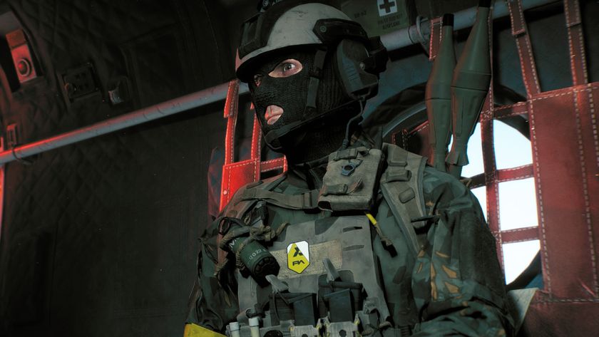 Battlefield Redsec custom weapon loadouts: A Pax Armata soldier wearing armour and a balaclava sat inside a helicopter, waiting to airdrop.