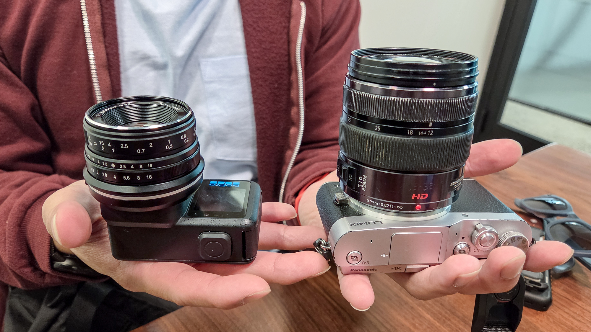 GoPro Mission 1 Pro ILS next to the Panasonic Lumix GX850