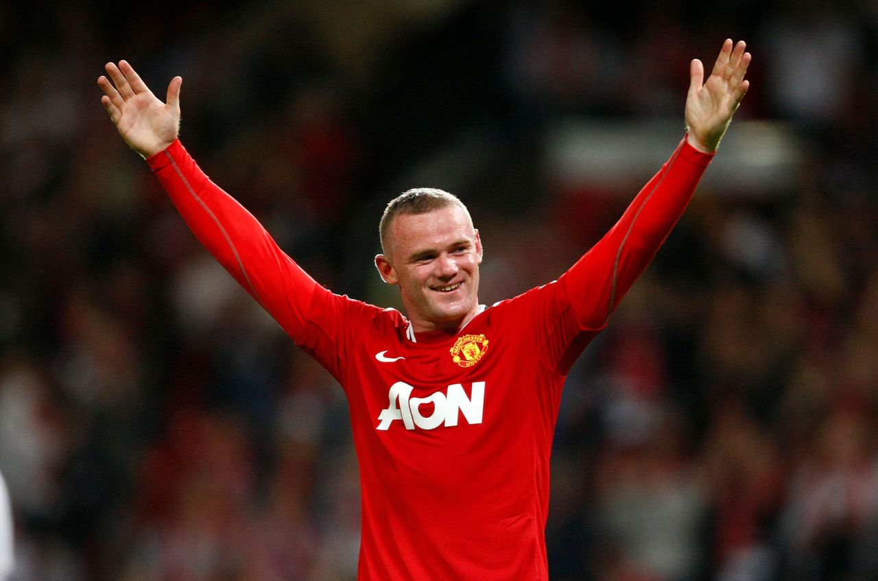 Wayne Rooney celebrates after scoring for Manchester United against Tottenham Hotspur, August 2011