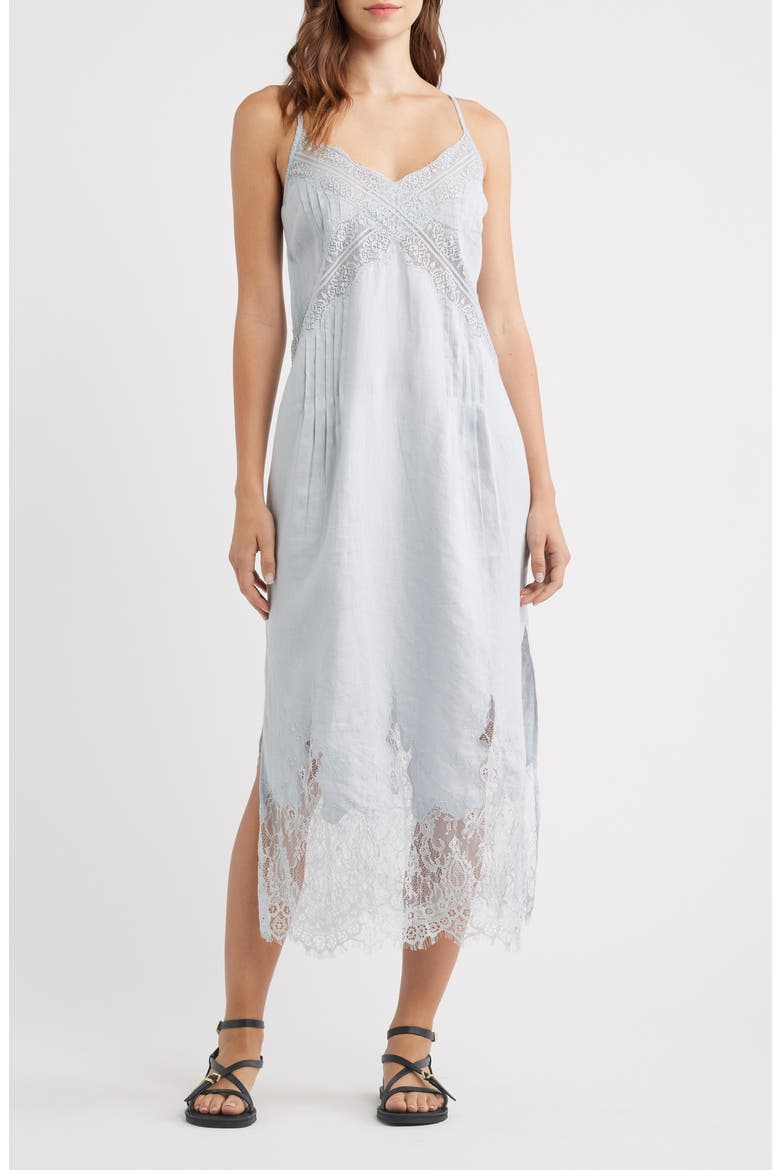 Samia Pintuck Lace Trim Linen Slip Dress