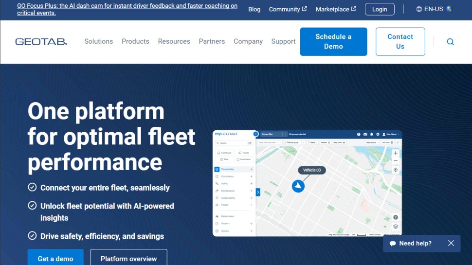 Geotab website screenshot (January 2026).