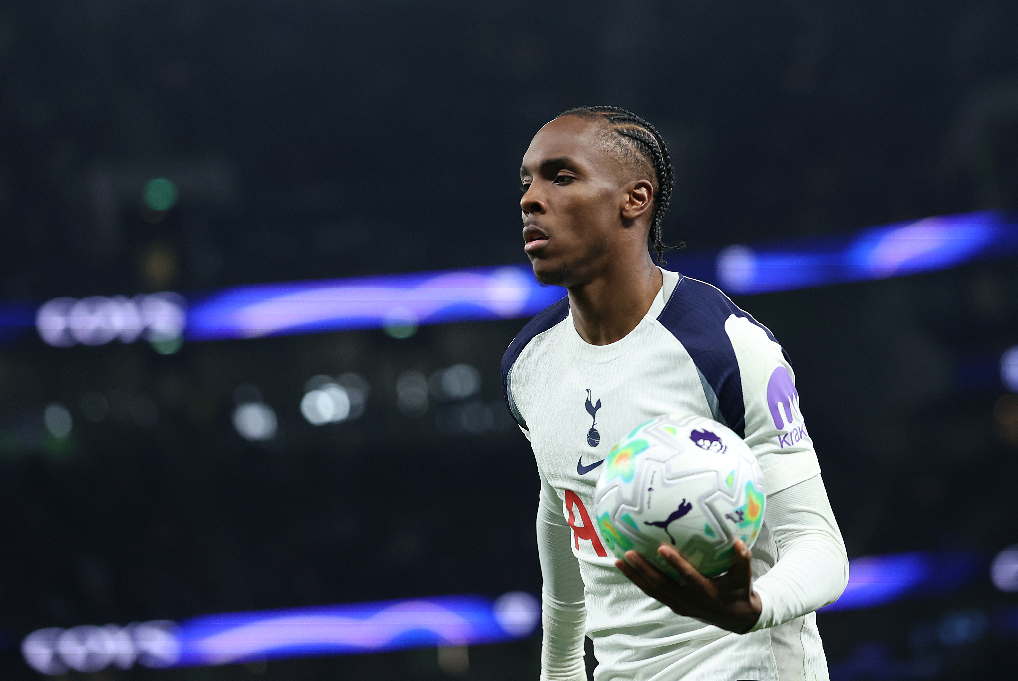 LONDON, ENGLAND - MARCH 05: Mathys Tel of Tottenham Hotspur during the Premier League match between Tottenham Hotspur and Crystal Palace at Tottenham Hotspur Stadium on March 05, 2026 in London, England. (Photo by Harry Murphy - Danehouse/Getty Images)