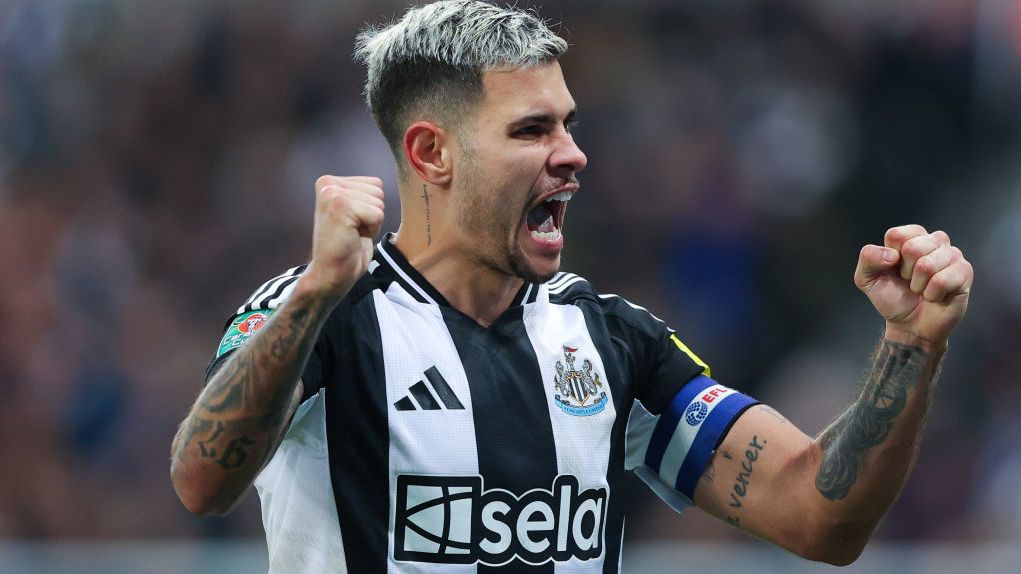 Bruno Guimaraes of Newcastle United during the Carabao Cup Semi Final Second Leg match in February 2025