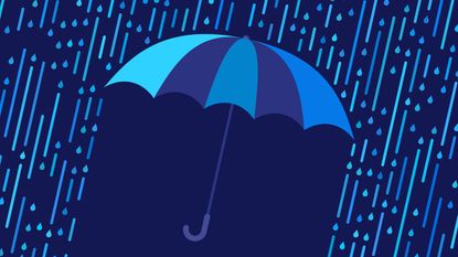 digital rendition of blue striped umbrella blocking rain