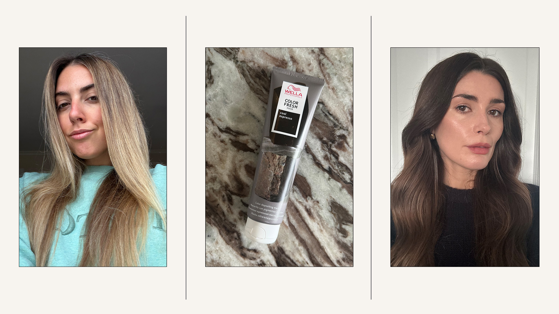 a hero graphic with our beauty team testing colour depositing hair masks