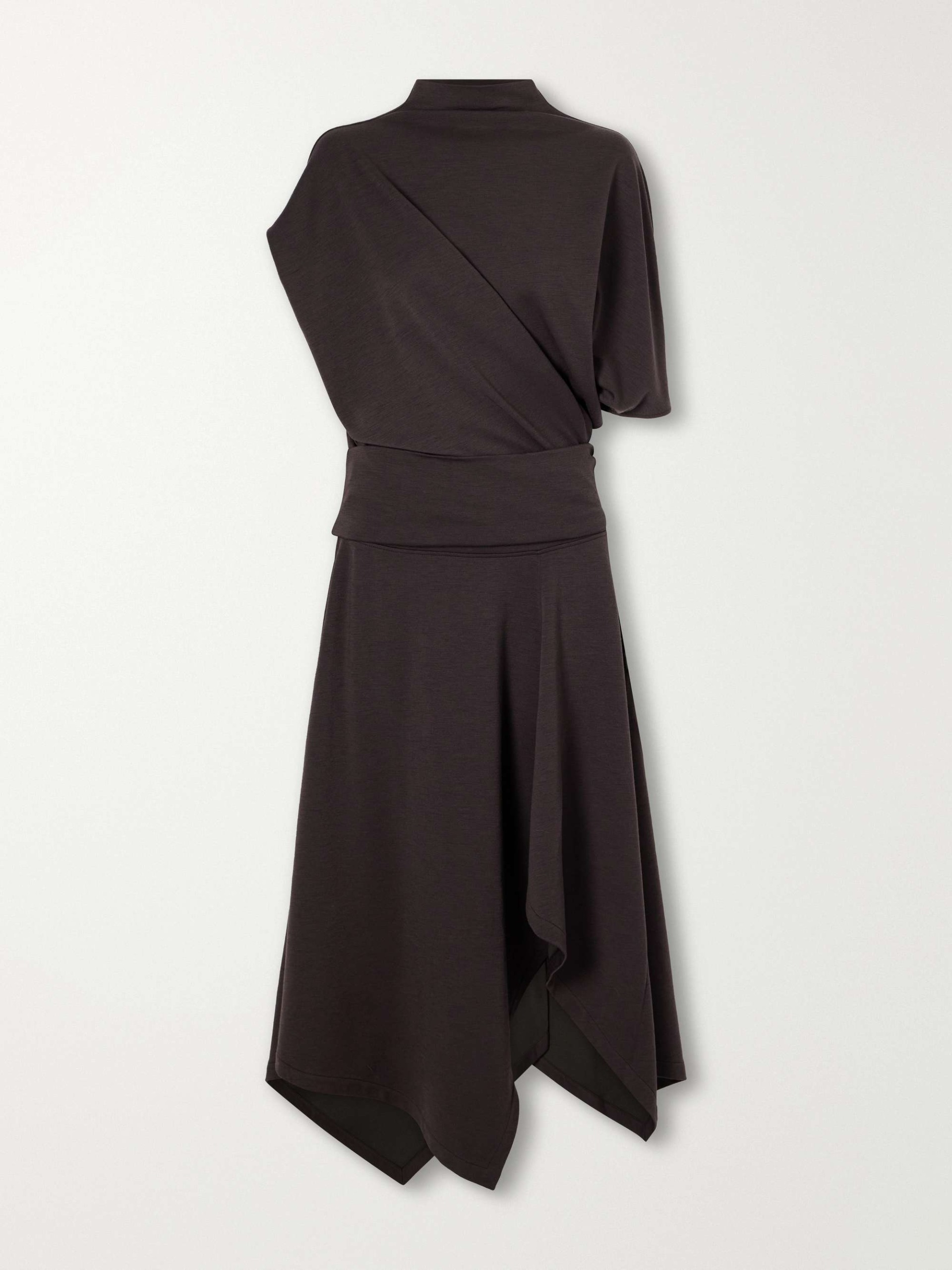Twist Asymmetric Draped Wool-Blend Jersey Maxi Dress