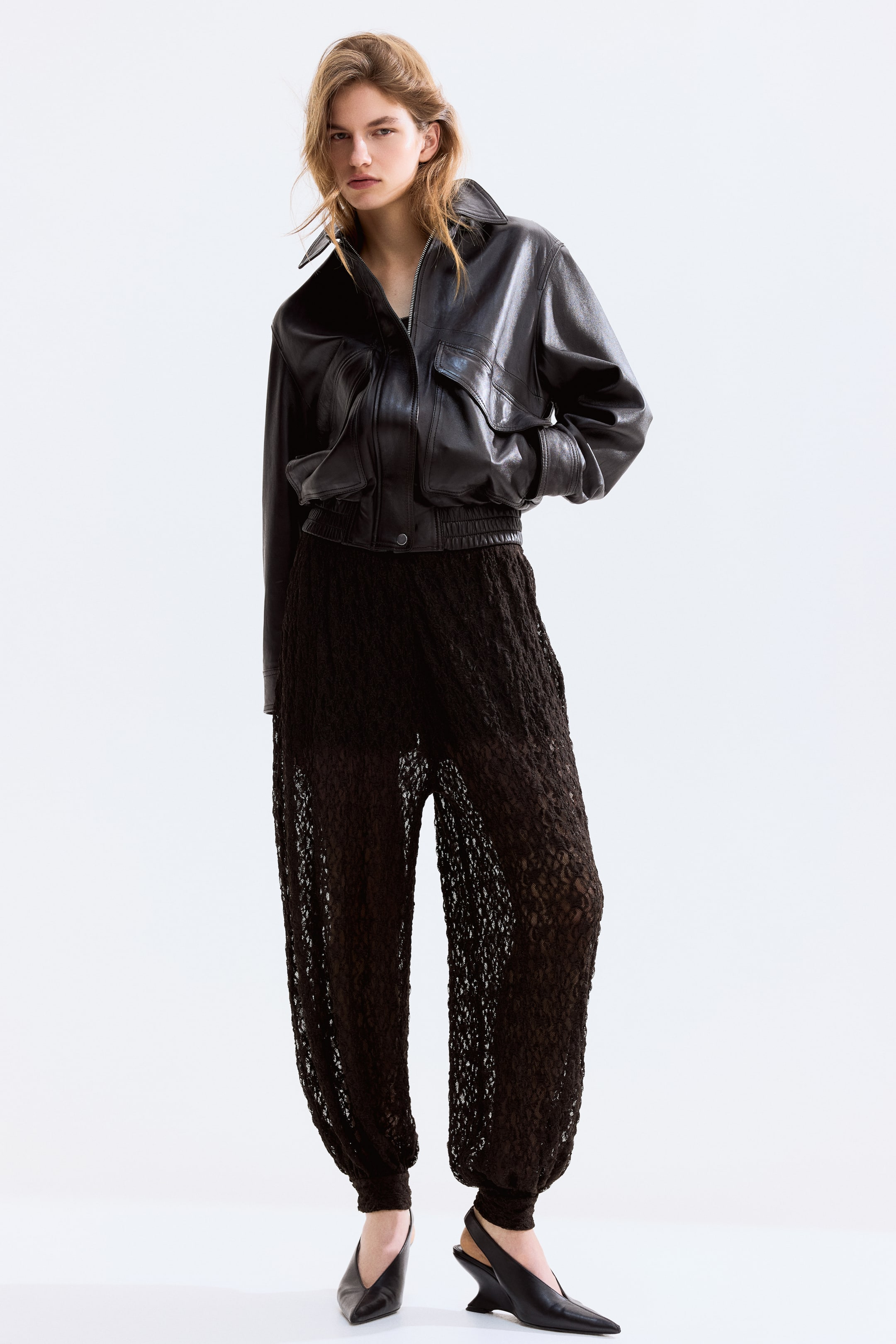 Lace-Look Trousers - Dark Brown