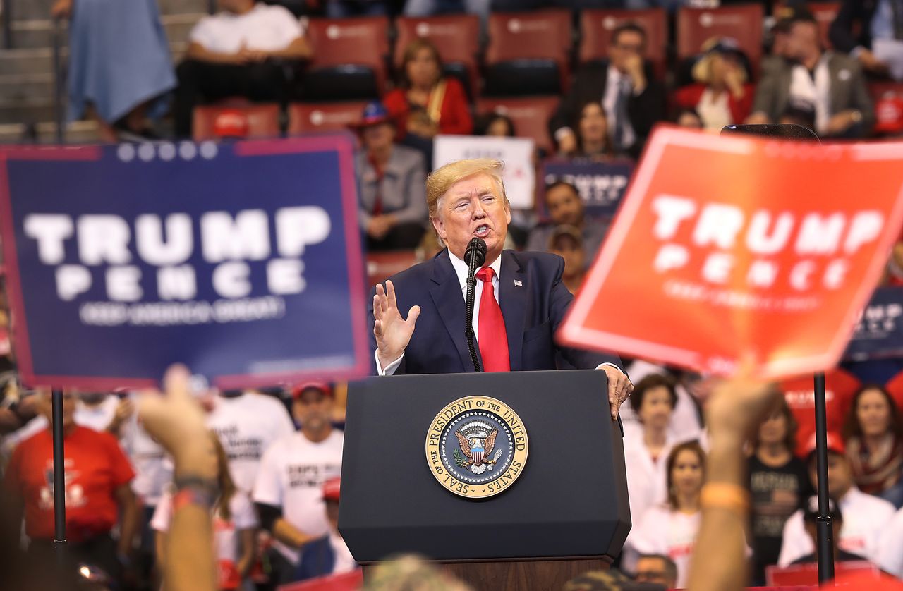 Trump speaks to a rally in Florida